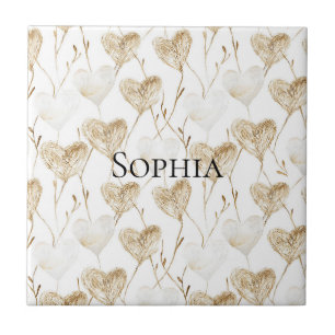 Brown Cream Boho Hearts Tegeltje