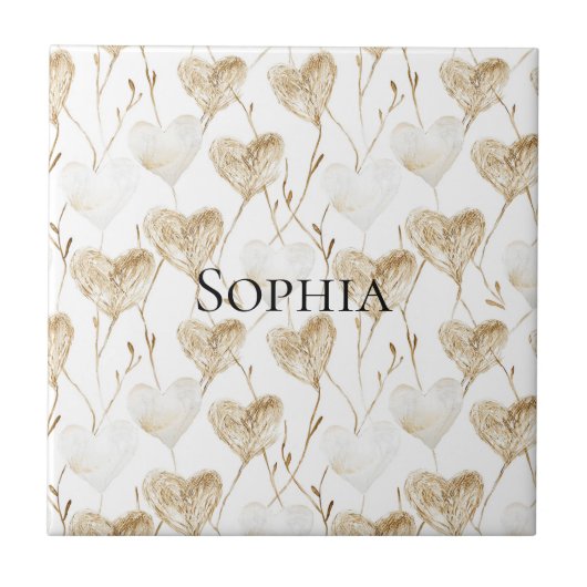 Brown Cream Boho Hearts Tegeltje (Voorkant)