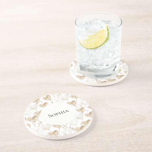 Brown Cream Boho Hearts Zandsteen Onderzetter (Zijkant)