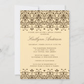 Brown & Cream Damask Bridal Shower Invitation Kaart (Voorkant)