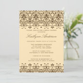 Brown & Cream Damask Bridal Shower Invitation Kaart (Staand voorkant)