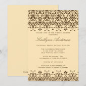 Brown & Cream Damask Bridal Shower Invitation Kaart (Voorkant / Achterkant)