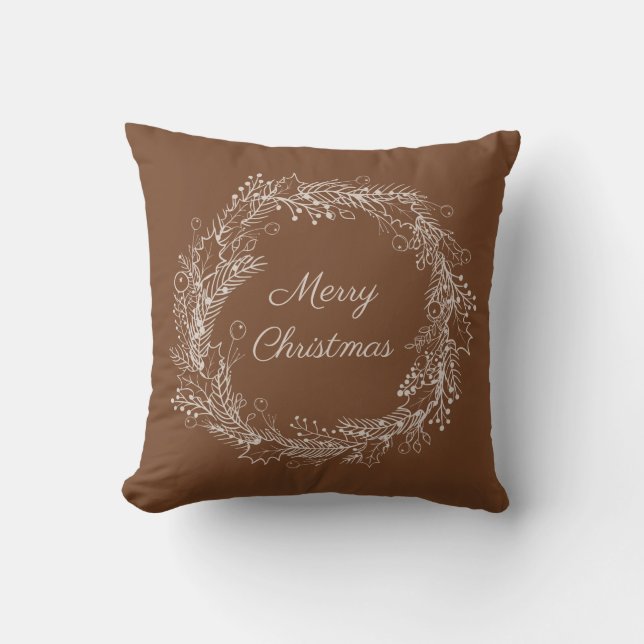 Brown Cream Earthy Merry Kerstmis Kussen (Voorkant)