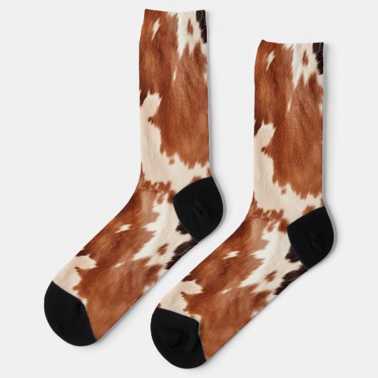 Brown Cream Faux Cow Print Sokken (Links)