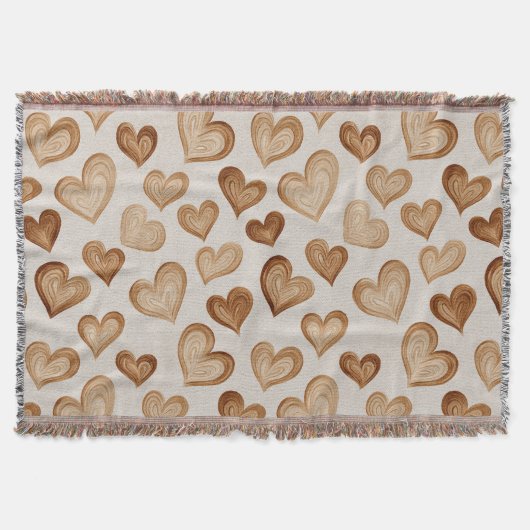 Brown Cream Hearts Stripes Deken (Voorkant)