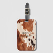 Brown Cream Southwest Cowhide Christmas Bagagelabel (Voorkant (verticaal))