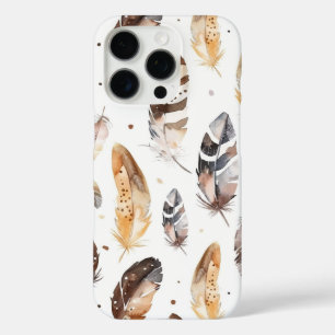Brown Cream Tribal Native Feathers iPhone 16 Pro Hoesje
