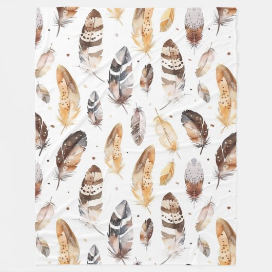Brown Cream Tribal Native Feathers Fleece Deken (Voorkant)