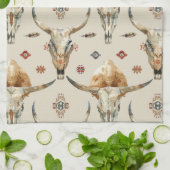 Brown Cream Tribal Native Feathers Skulls Theedoek (Gevouwen)