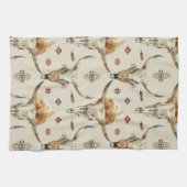 Brown Cream Tribal Native Feathers Skulls Theedoek (Horizontaal)