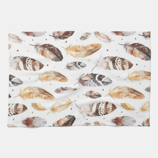 Brown Cream Tribal Native Feathers Theedoek (Horizontaal)