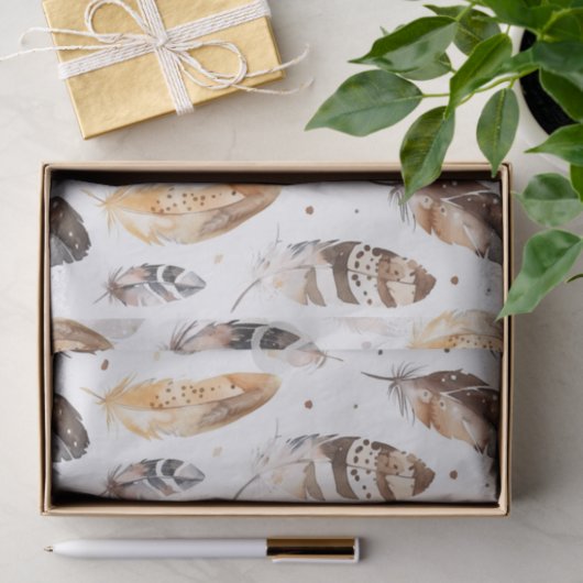 Brown Cream Tribal Native Feathers Tissuepapier (Geschenk)