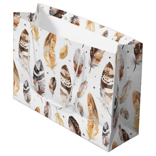 Brown Cream Tribal Native Feathers Verjaardag Groot Cadeauzakje (Voorkant Gekanteld)