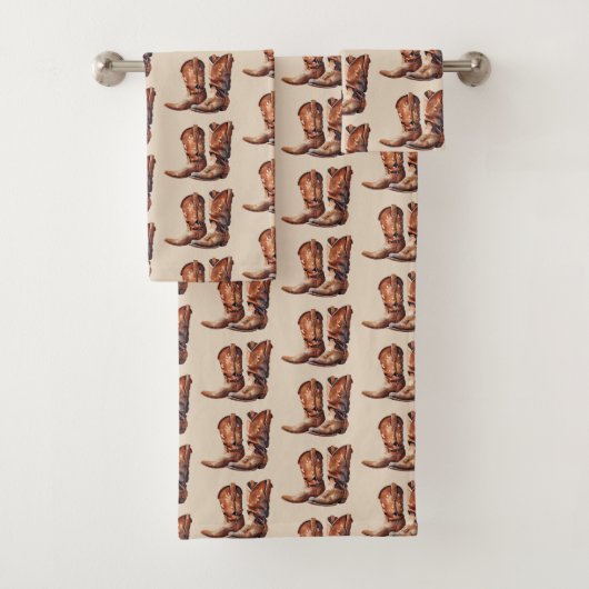 Brown Cream Western Cowboy Bad Handdoek (Insitu)
