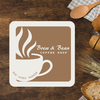 Brown Custom coffee shop logo square sticker