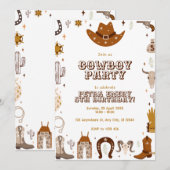 Brown Cute Cowboy Birhday Kaart Invitation (Voorkant / Achterkant)