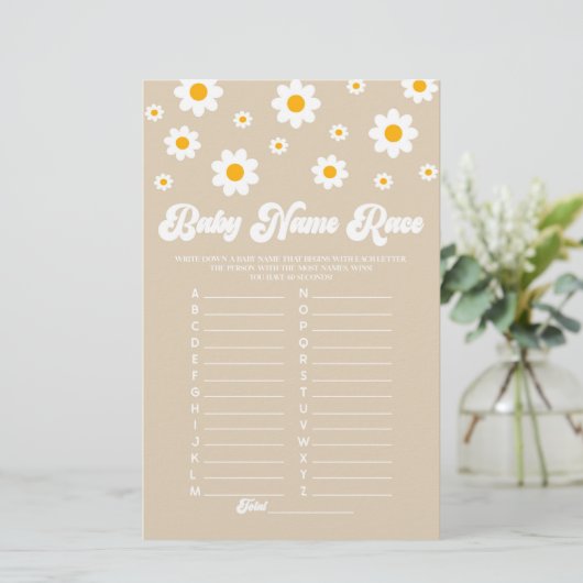 Brown Daisy Naam Race Baby shower Spelactiviteit Briefpapier (Staand voorkant)