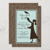 Brown Damask Afstuderen Invitation Silhouette Afst Kaart (Voorkant / Achterkant)