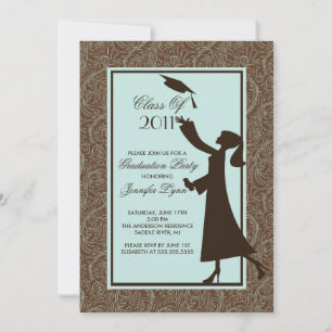 Brown Damask Afstuderen Invitation Silhouette Afst Kaart