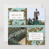 Brown & Damask Aqua Blue Graduation Invitation (Dos)