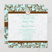 Brown Damask Light Aqua Blue Faire-part de mariage (Devant / Derrière)