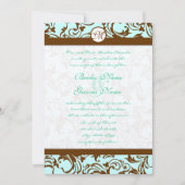 Brown Damask Light Aqua Blue Faire-part de mariage (Devant)