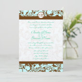 Brown Damask Light Aqua Blue Faire-part de mariage (Debout devant)