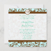 Brown Damask Light Aqua Blue Faire-part de mariage (Devant)