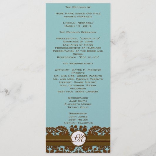 Brown Damask Monogram Wedding Programme (Devant)