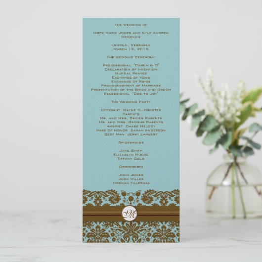 Brown Damask Monogram Wedding Programme (Debout devant)