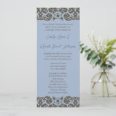 Brown Damask over Aqua Blue Wedding Invitation Kaart (Staand voorkant)