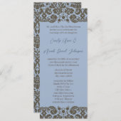Brown Damask over Aqua Blue Wedding Invitation Kaart (Voorkant / Achterkant)