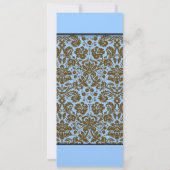 Brown Damask over Aqua Blue Wedding Invitation Kaart (Achterkant)