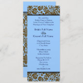 Brown Damask over Aqua Blue Wedding Invitation Kaart (Voorkant / Achterkant)
