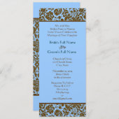 Brown Damask over Aqua Blue Wedding Invitation Kaart (Voorkant / Achterkant)