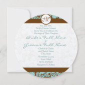 Brown Damask sur Aqua Faire-part de mariage (Devant)