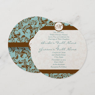 Brown Damask sur Aqua Faire-part de mariage
