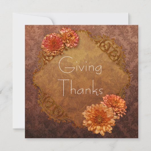 Brown Damask Thanksgiving Dîner Invitations (Devant)