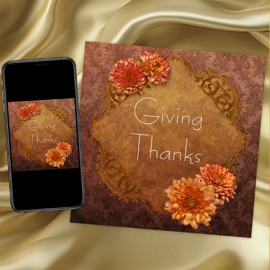 Brown Damask Thanksgiving Dîner Invitations