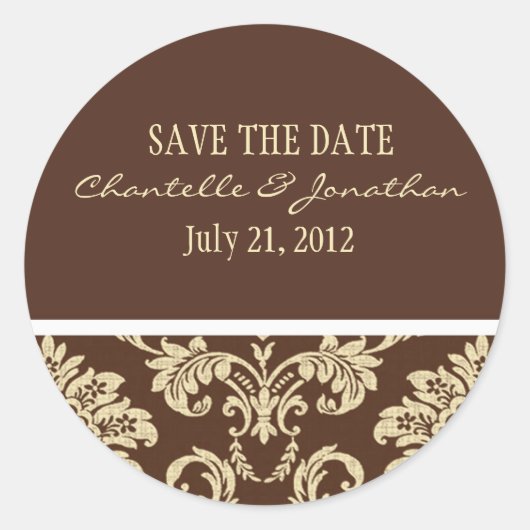 Brown Damask Wedding Sticker (Voorkant)