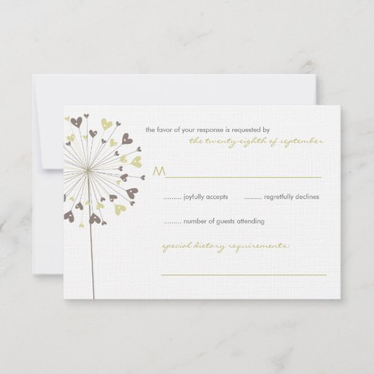 Brown Dandelion Flowers Love Wedding Carte RSVP (Devant)