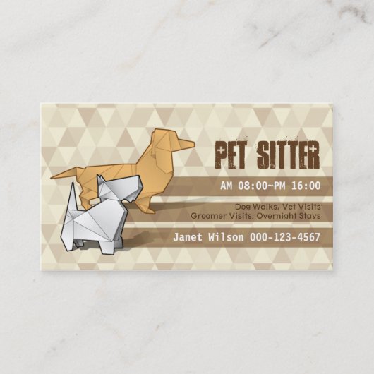 Brown Diamonds Pattern Origami Dogs Pet Sitting Visitekaartje (Voorkant)