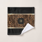 Brown doré et Motif léopard noir - Monogramme (Gant de toilette)