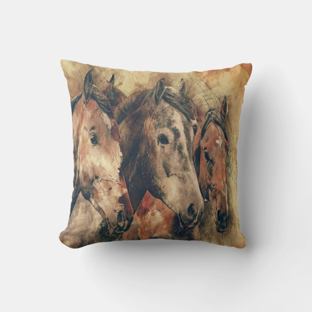 Brown Earth Tones Paard Sierkussen (Voorkant)