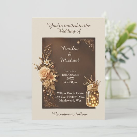 Brown Earthy Rustic Faire-part de mariage (Debout devant)