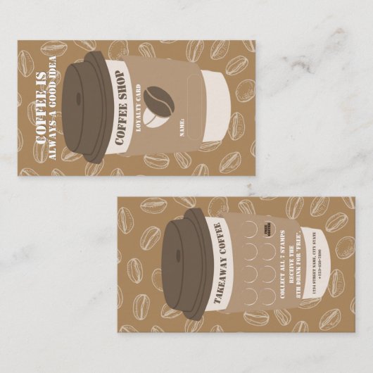 Brown Editable Coffee House Stamp Loyalty Card (Voorkant / Achterkant)