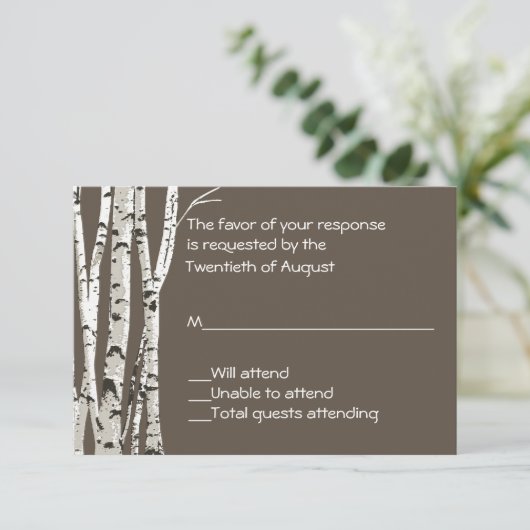 Brown élégant avec Birch Trees Mariage Carte RSVP (Debout devant)