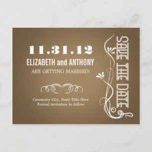 Brown Elegant Bewaar de datum briefkaarten