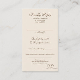 Brown Elegant Calligraphy Wedding RSVP Card Visitekaartje