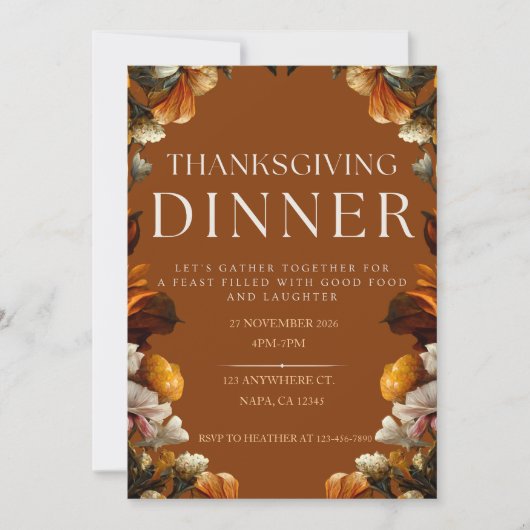 Brown Élégant Dîner Thanksgiving Invitation (Devant)